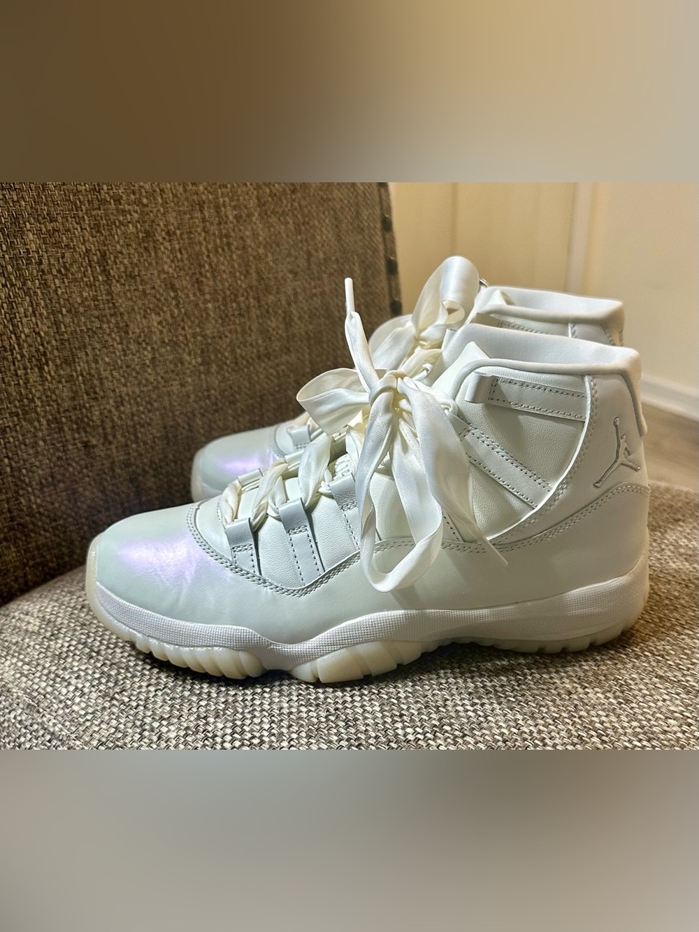 Jordan 11 Pearl White High-Top Sneakers with Satin Laces